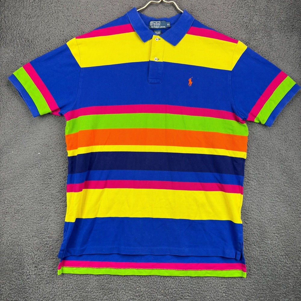 Polo Ralph Lauren Mens XL Multi-Color Rainbow Striped Cotton Pique Polo Shirt